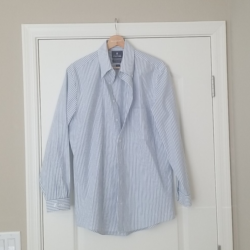 Classic blue and white striped ladies dress shirt.